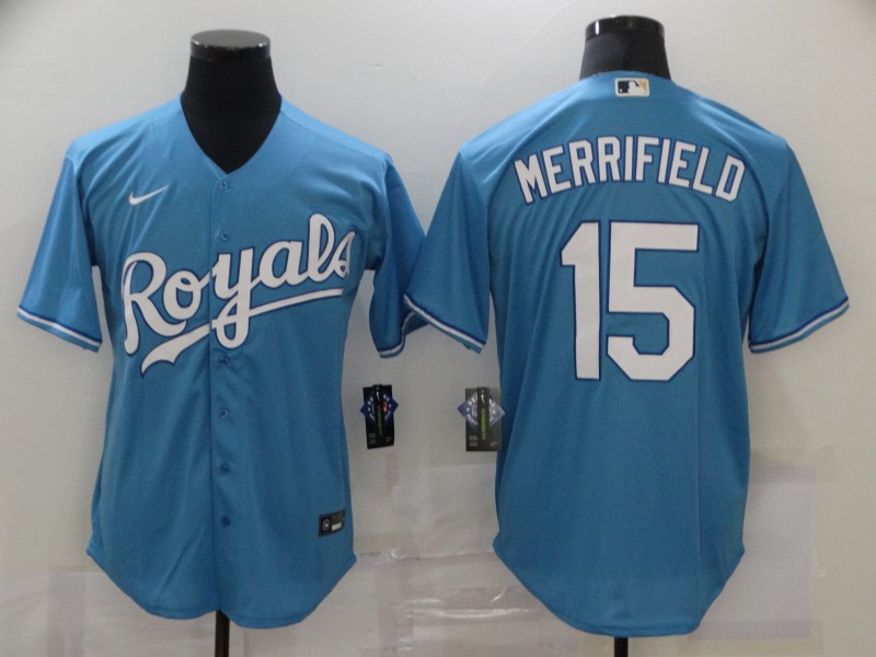 Men Kansas City Royals #15 Merrifield Light Blue Game Nike MLB Jerseys